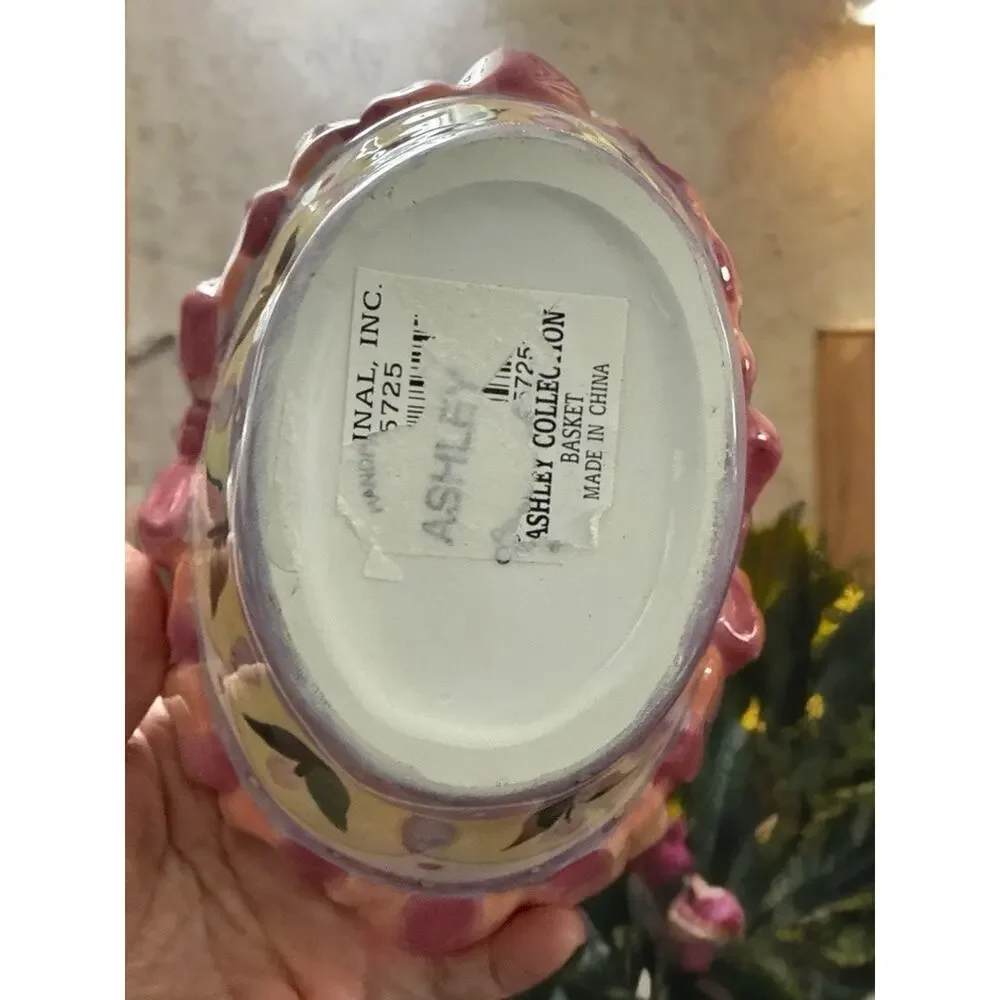 Ashley Collection Ceramic Decorative Basket Floral Multicolor Glossy Oval